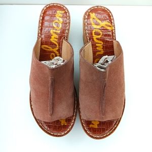 Sam Edelman Suede Leather sandals, clogs Platform shoes color light brown tan.